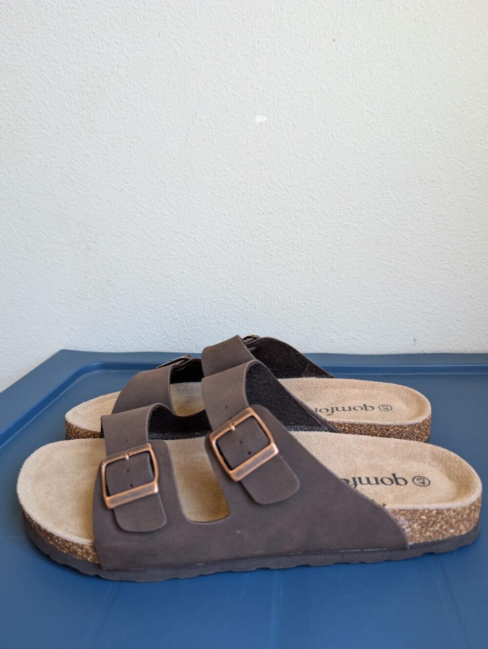 NWT qcomfort Brown Double-Buckle Slide Sandal Women's Size 10.5 - Picture 5 of 13